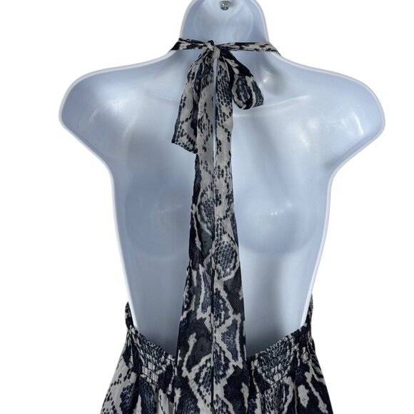 Show Me Your Mumu Halter Dress Maxi Blue Semi Sheer Reptile Sz M Party Festival - Picture 5 of 12